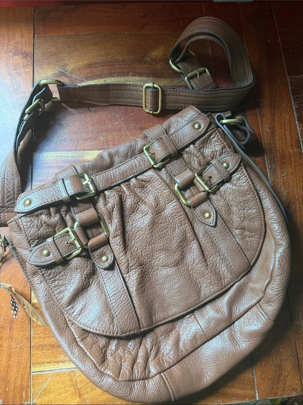Vince Camuto Brown Leather Buckle Crossbody Bag